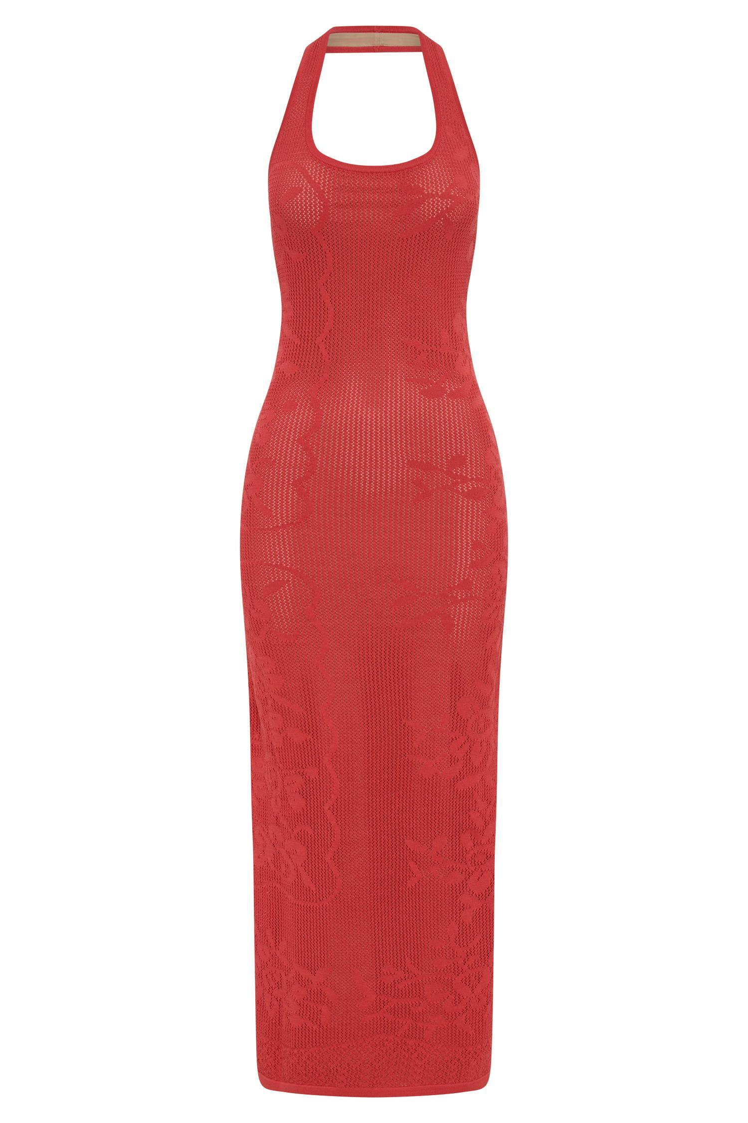 Patrizia Knit Halter Maxi Dress - Pomegranate Product Image