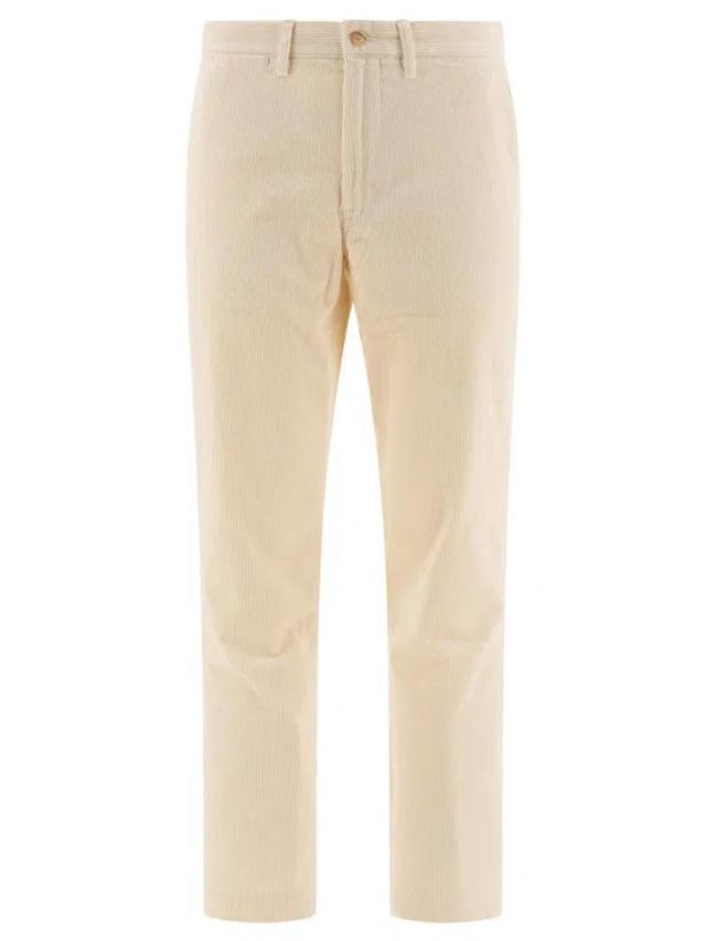 Straight-leg Corduroy Trousers In Beige Product Image