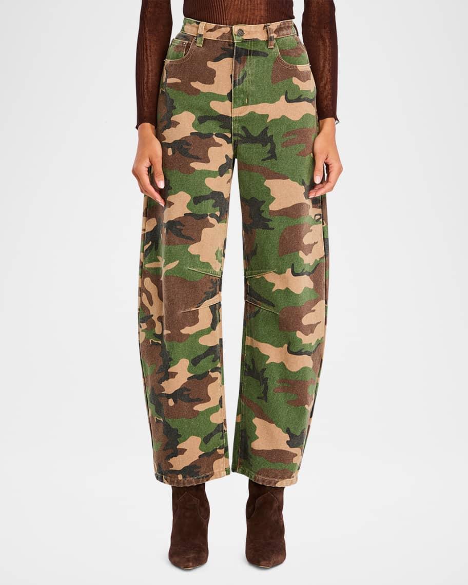 Marbel Camo Mid Rise Barrel-Leg Jeans Product Image