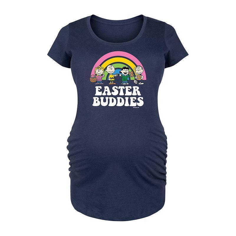 Maternity Peanuts Easter Buddies Graphic Tee, Womens Blue Product Image