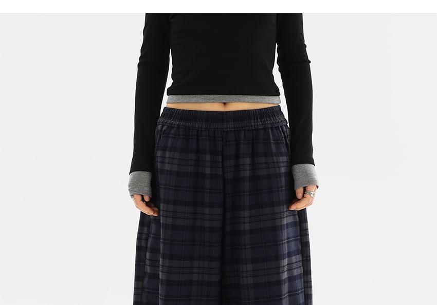 Elastic Waist Plaid Wide Leg Pants Product Image