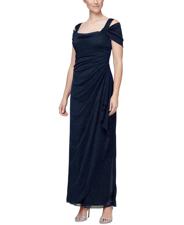 Alex Evenings Cold Shoulder Ruffle Glitter Evening Gown Product Image