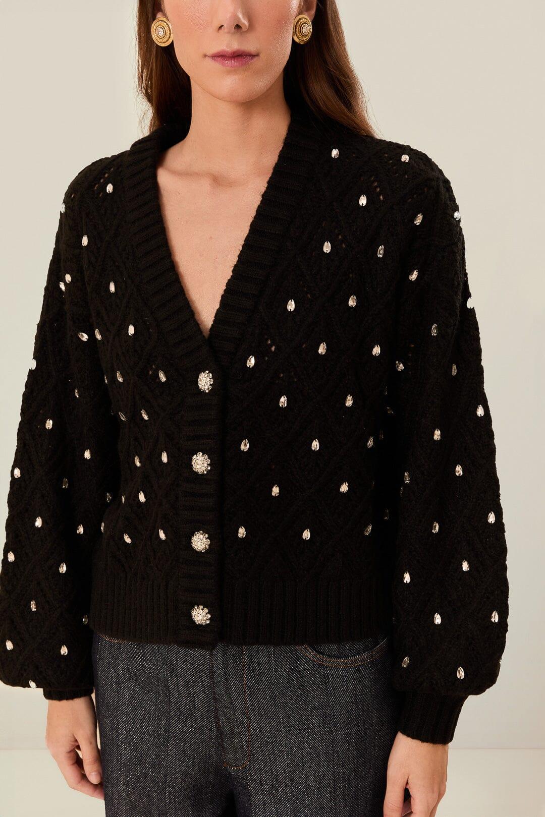 Black Lace Knit Sweater, BLACK / XXS Product Image