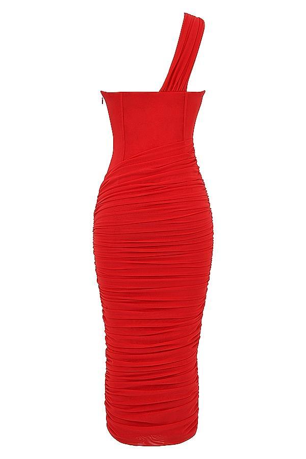 Valentina Scarlet Asymmetric Cutout Midi Dress Product Image