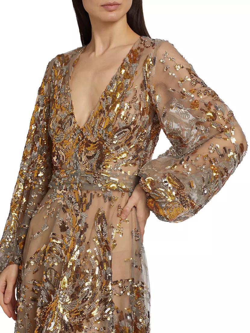 Sequin-Embellished V-Neck Gown Product Image