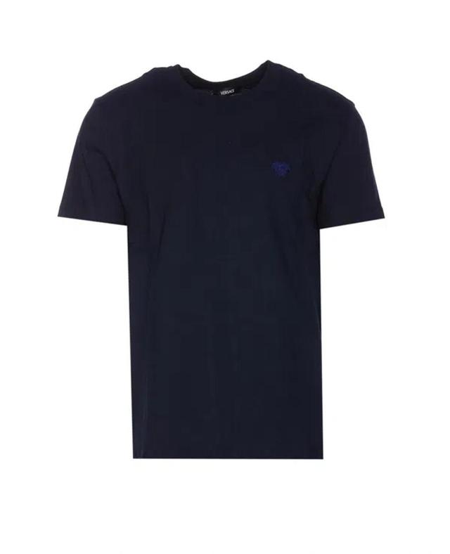 Medusa-embroidered Cotton T-shirt In Blue Product Image