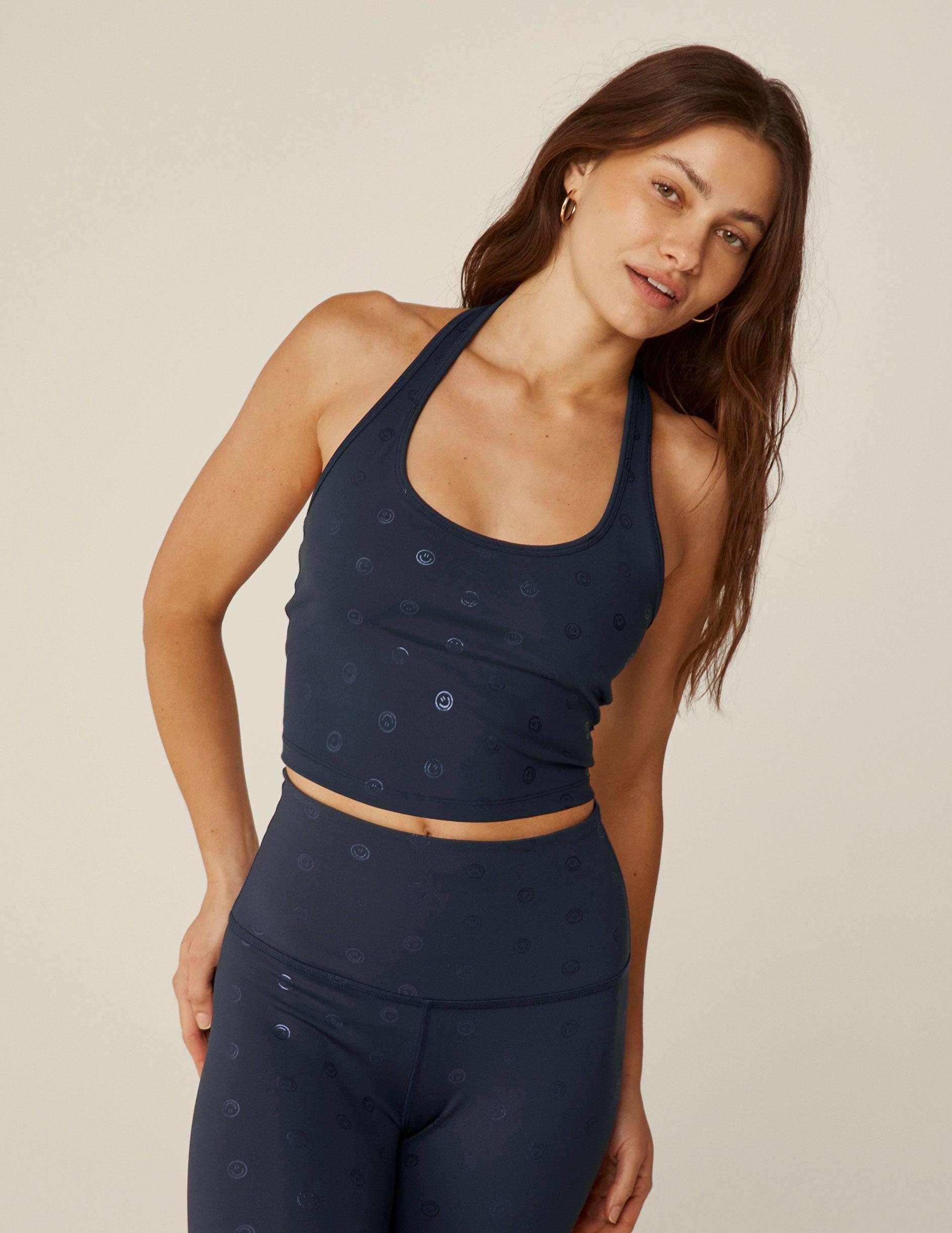 Navy Happy Face Well Rounded Cropped Halter Tank Product Image