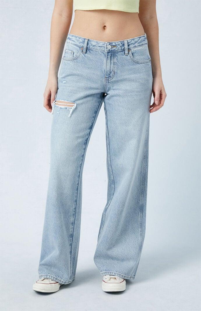 PacSun Womens Eco Light Indigo Ripped Low Rise Baggy Jeans Product Image