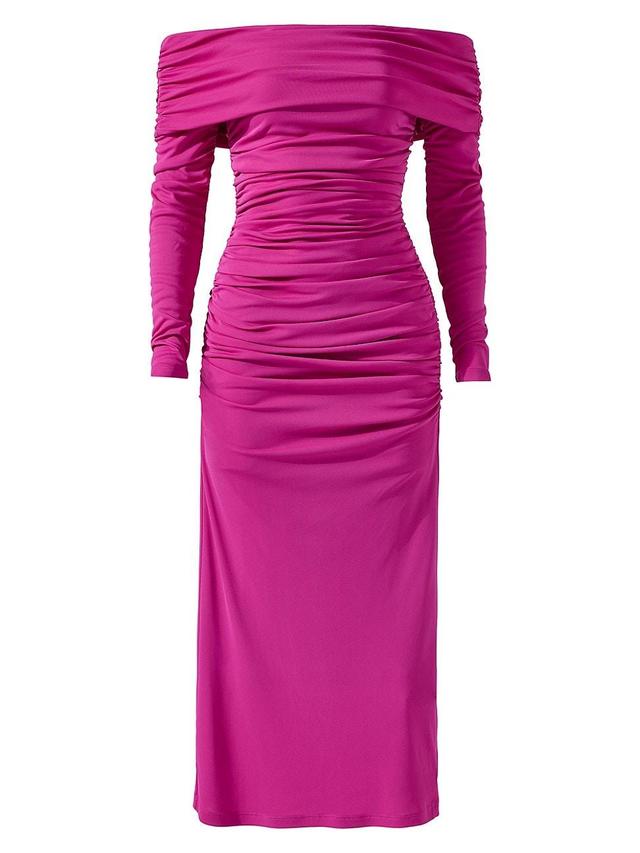 Womens Ruched Off-The-Shoulder Midi-Dress Product Image