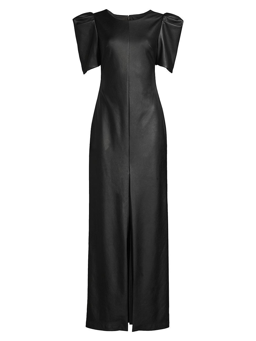 Womens Puff-Sleeve Faux Leather Gown Product Image