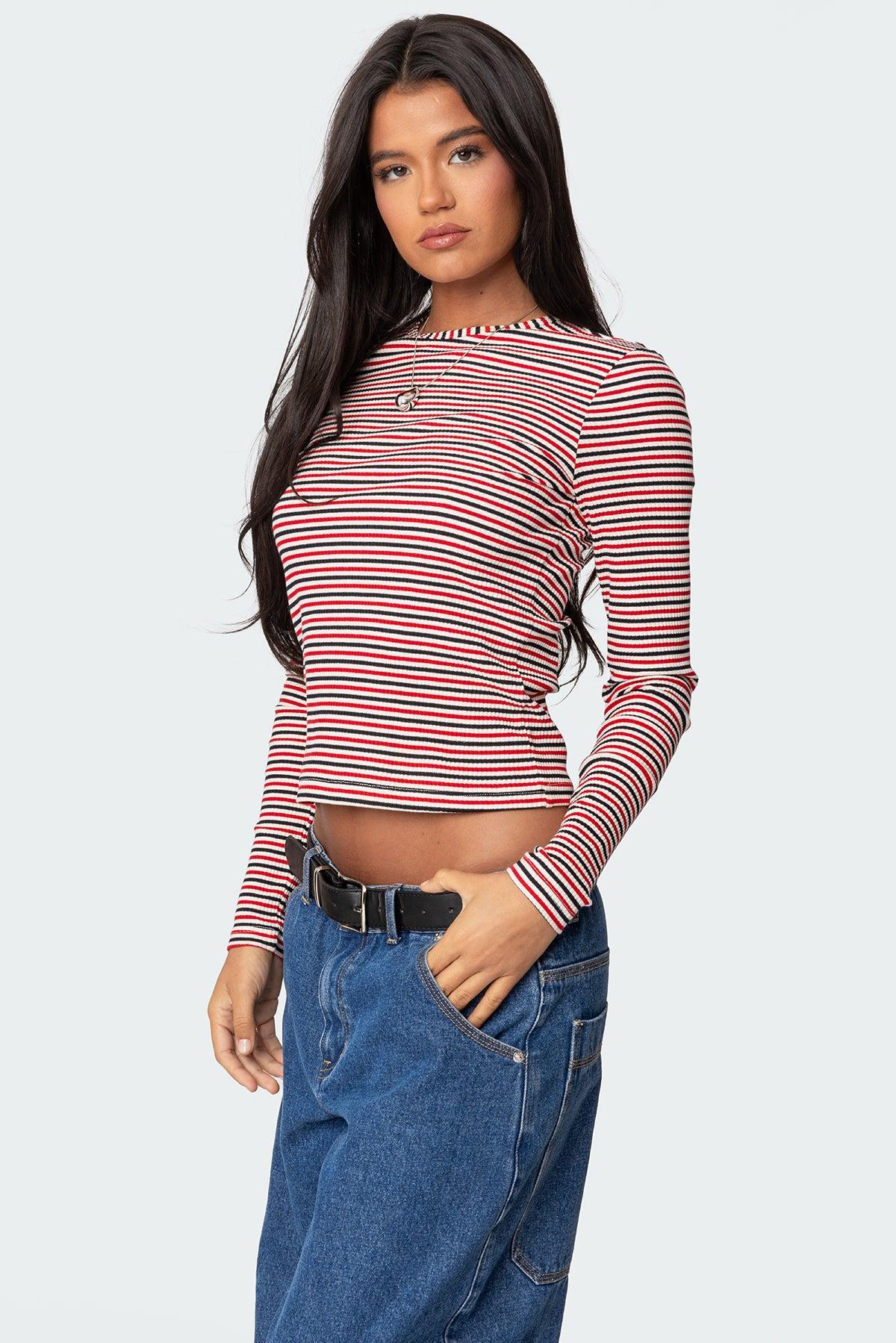 Corina Ribbed Stripey Long Sleeve T Shirt Product Image