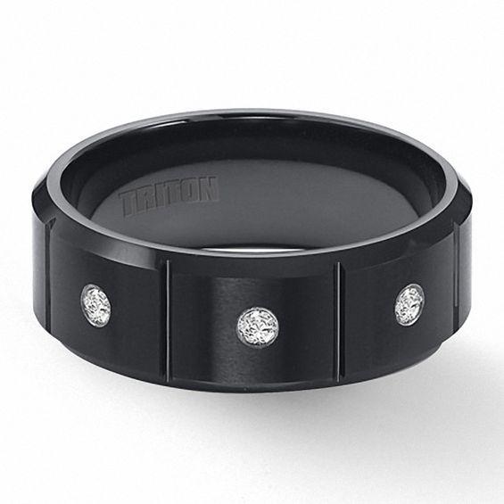 Triton Men's 1/10 CT. T.w. Diamond Three Stone Comfort Fit Black Tungsten Wedding Band Product Image