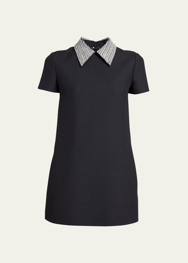 Wool Mini Dress with Embroidered Peter Pan Collar Product Image