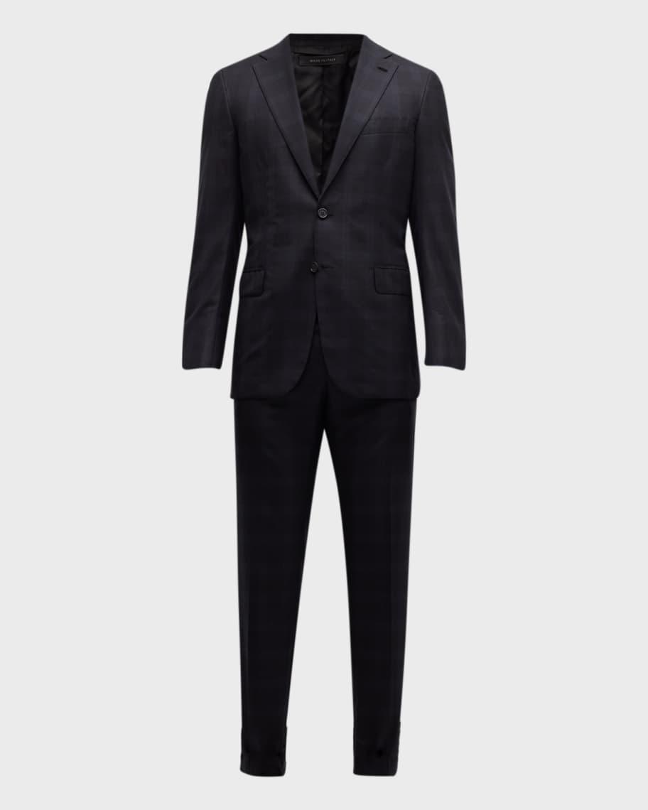 Men's Tonal Plaid Wool Suit Product Image