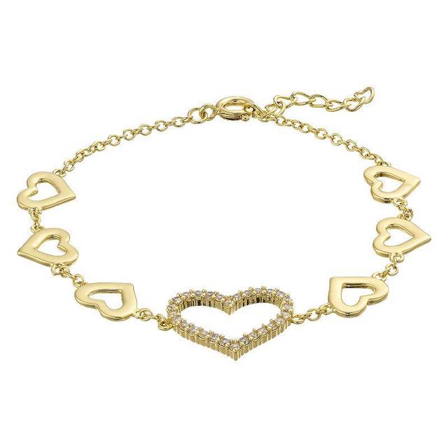 Kids 14k Gold Over Silver Cubic Zirconia Heart Halo Charm Bracelet, Womens Gold Tone Product Image