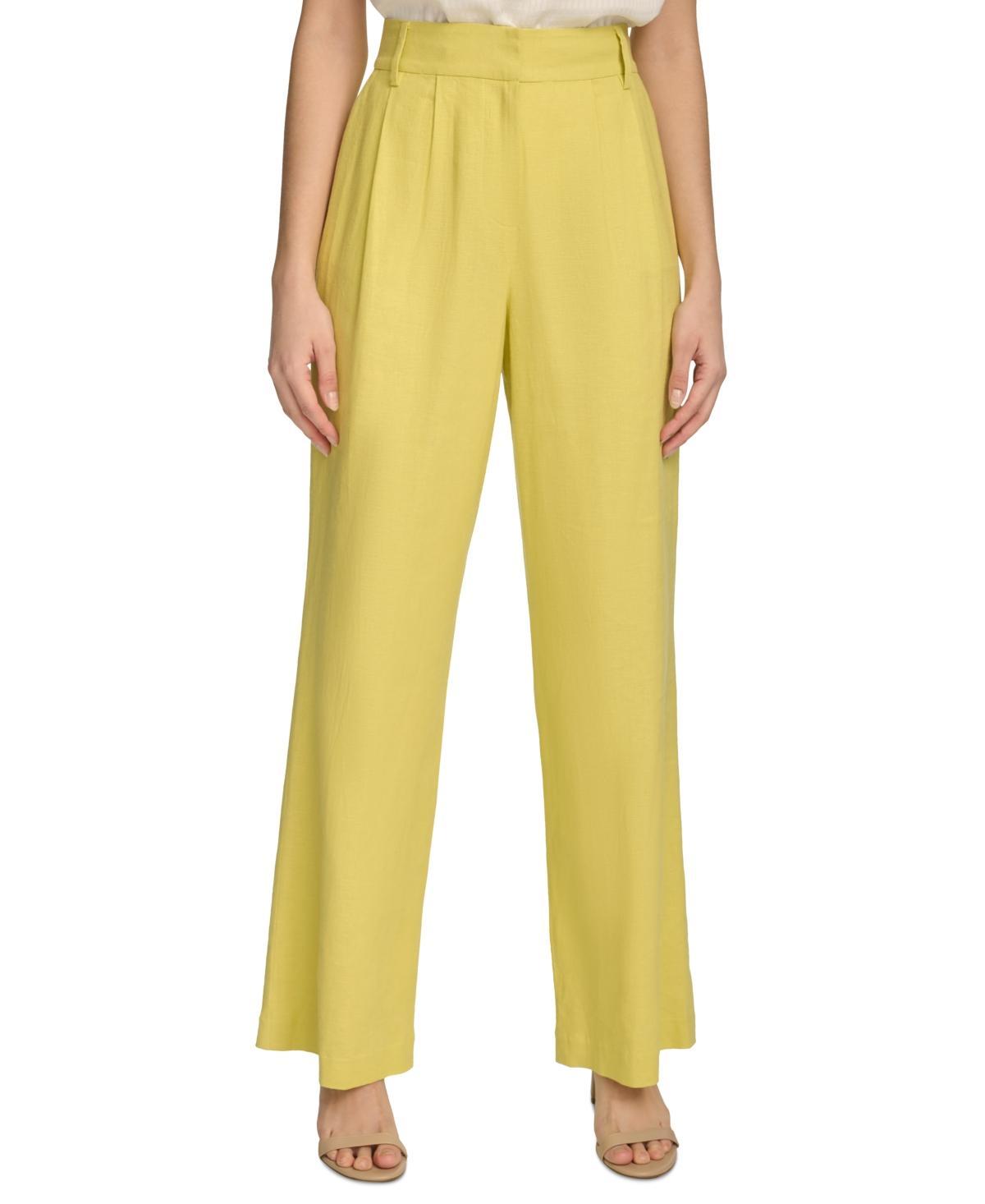 Calvin Klein Womens Linen-Blend Wide Leg Pants Product Image