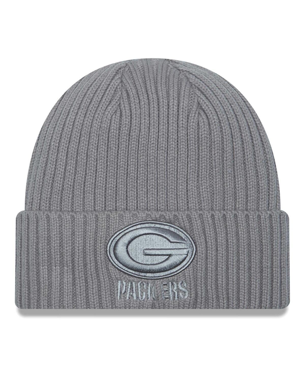 Mens New Era Gray Green Bay Packers Color Pack Cuffed Knit Hat, Grey Product Image