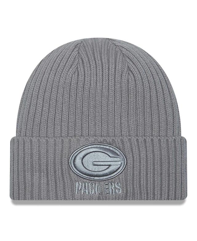 Mens New Era Gray Green Bay Packers Color Pack Cuffed Knit Hat, Grey Product Image