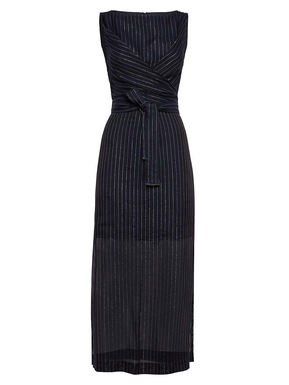 Womens Cotton Sparkling Stripe Gauze Wrap Dress with Monili Product Image