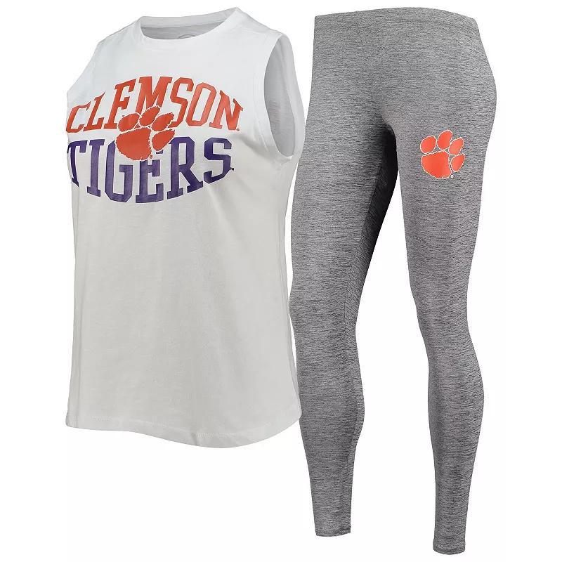 Womens Concepts Sport Charcoal/White Clemson Tigers Tank Top & Leggings Sleep Set product image