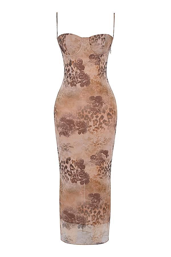 Aiza Cream Floral Print Maxi Dress Product Image