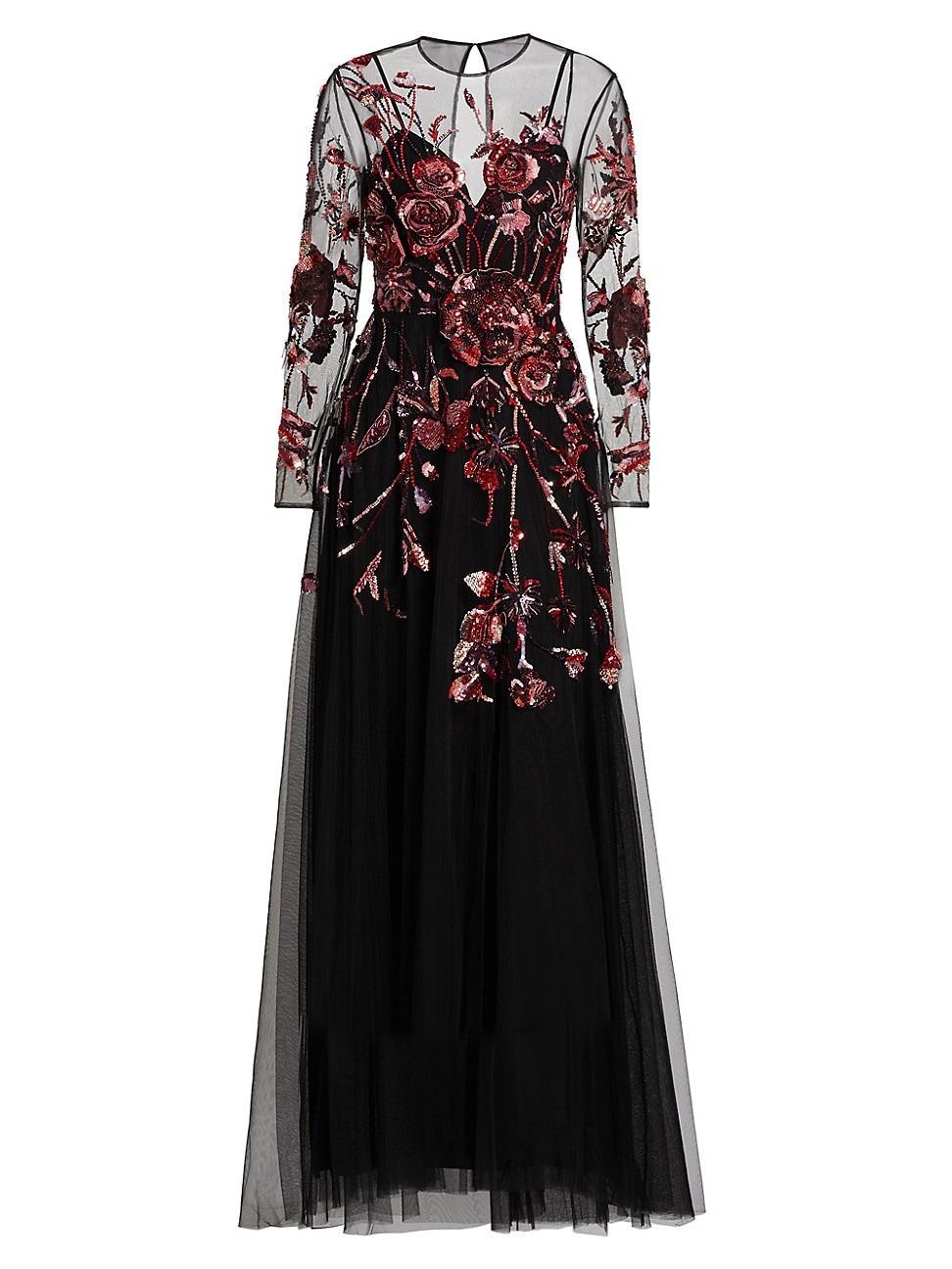 Womens Embroidered Roses A-Line Gown Product Image