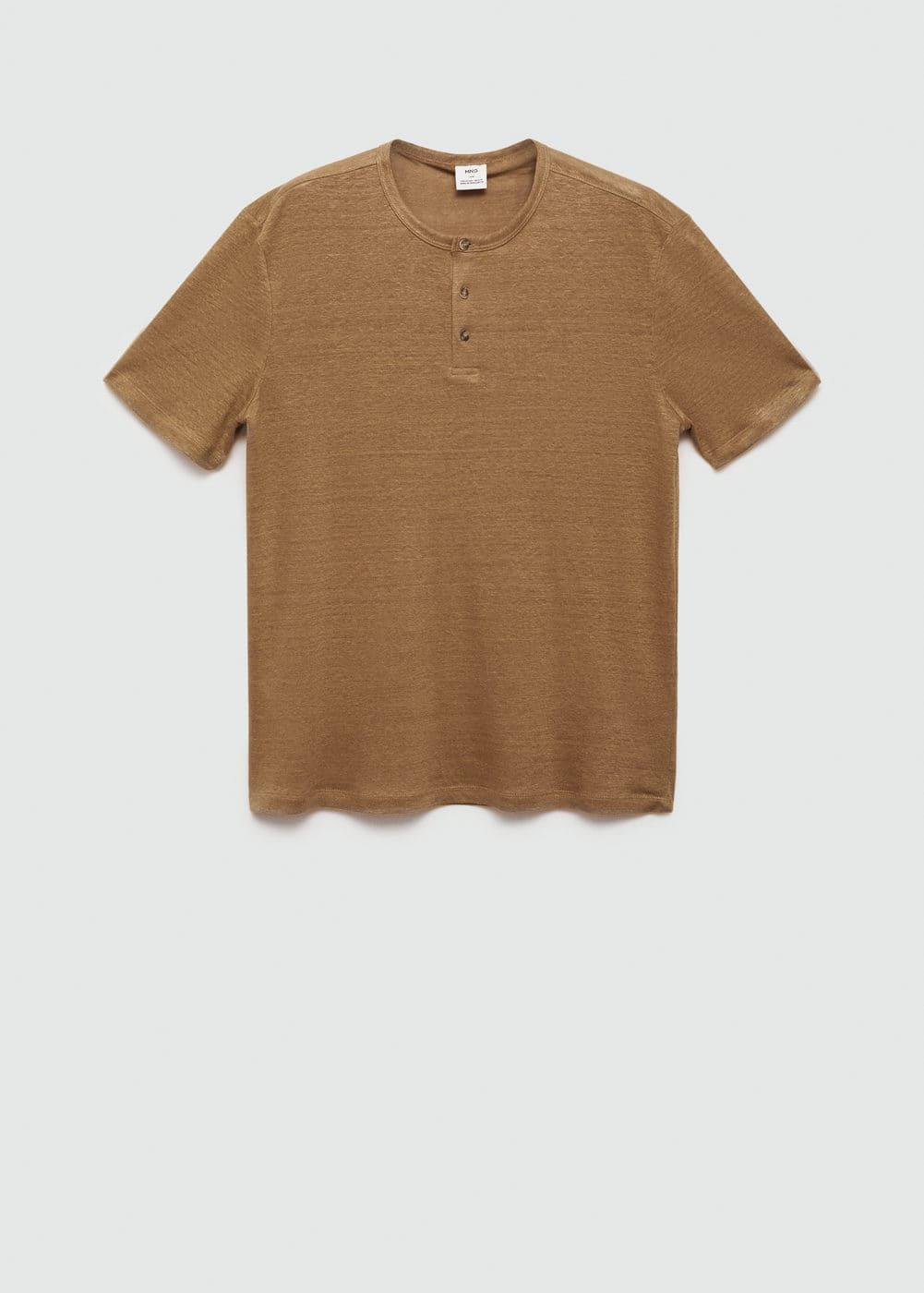 MANGO MAN - Slim-fit linen-blend t-shirt beigeMen Product Image