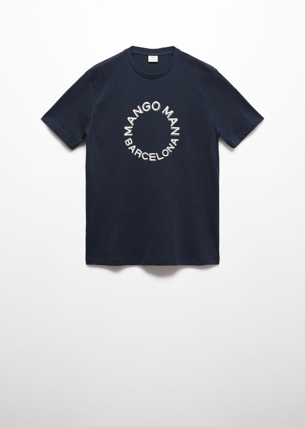 MANGO MAN - 100% cotton logo t-shirt navy - M - Men Product Image