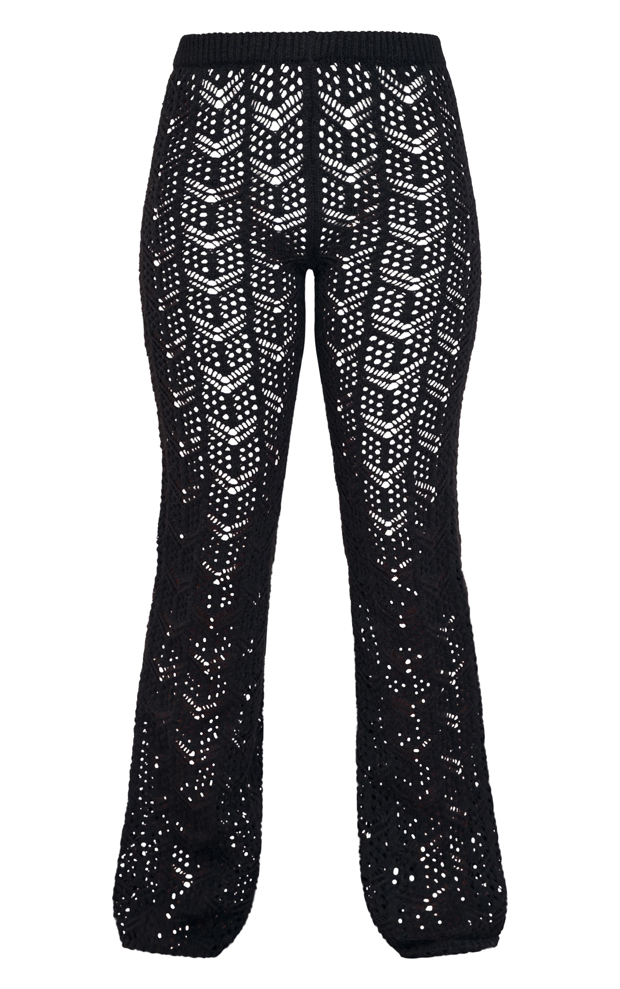 Black Open Crochet Knit Pants Product Image