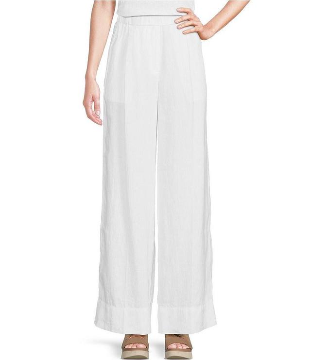 Eileen Fisher Petite Size Organic Linen Elastic Waist Pleat Front Wide Leg Pants Product Image