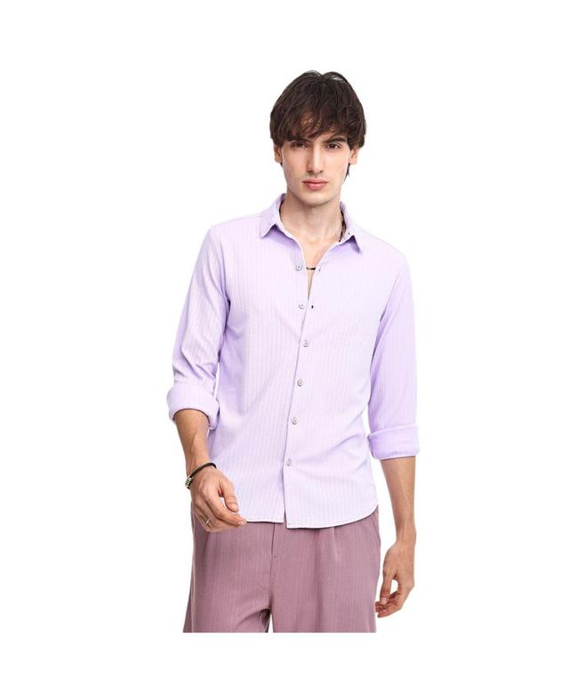 Campus Sutra Mens Lilac Stripe-Creased Shirt Product Image