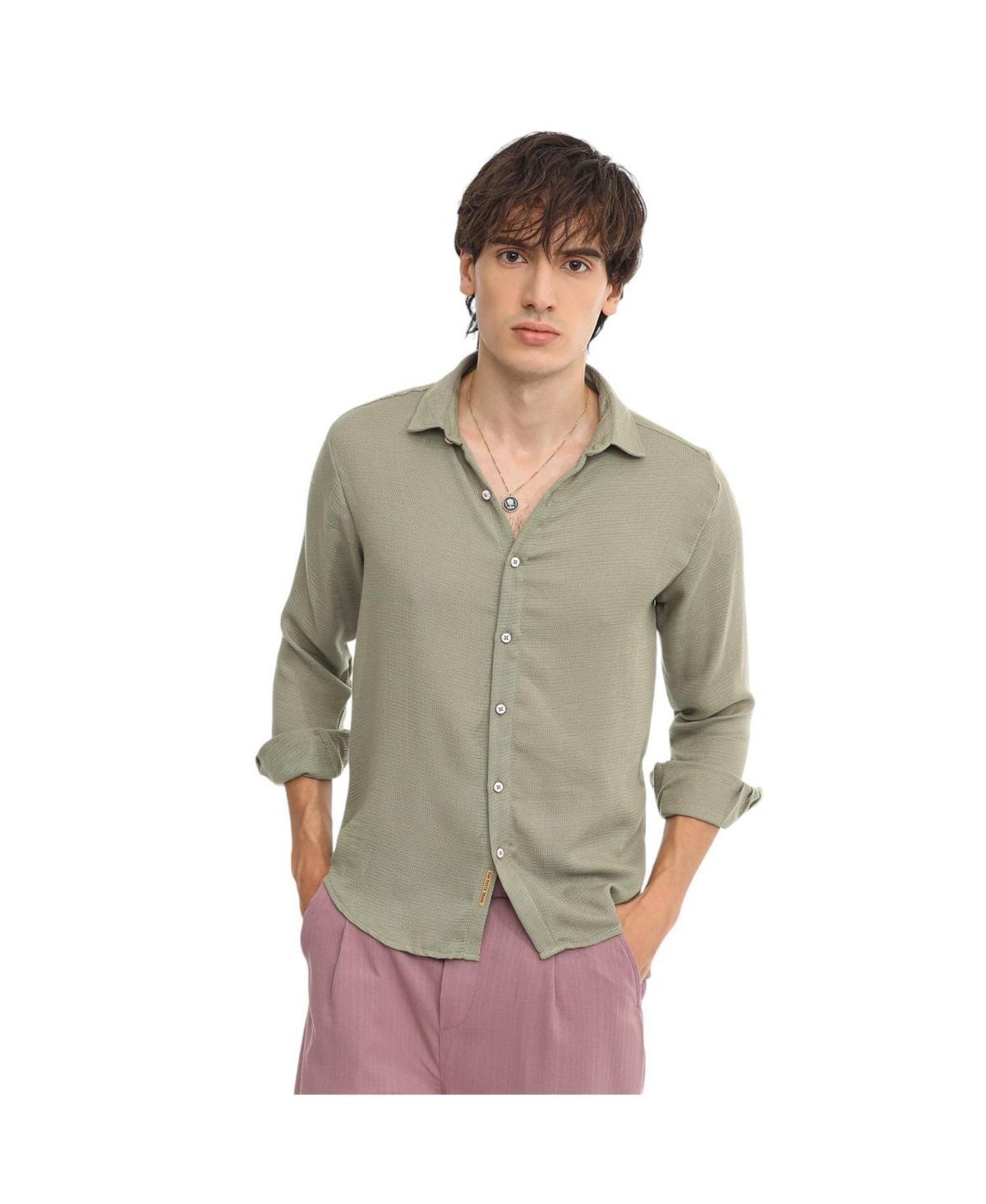 Campus Sutra Mens Sage Green Woven-Textured Shirt Product Image