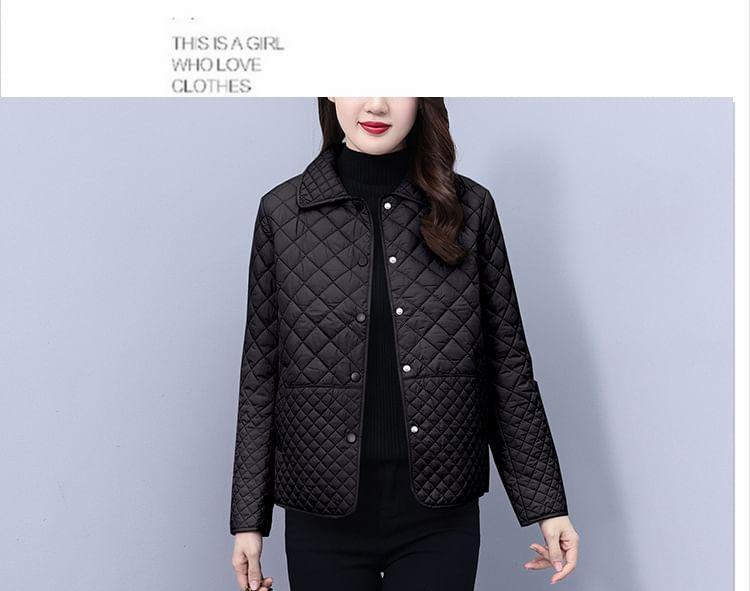 Collared Plain Quilted Button Jacket Product Image