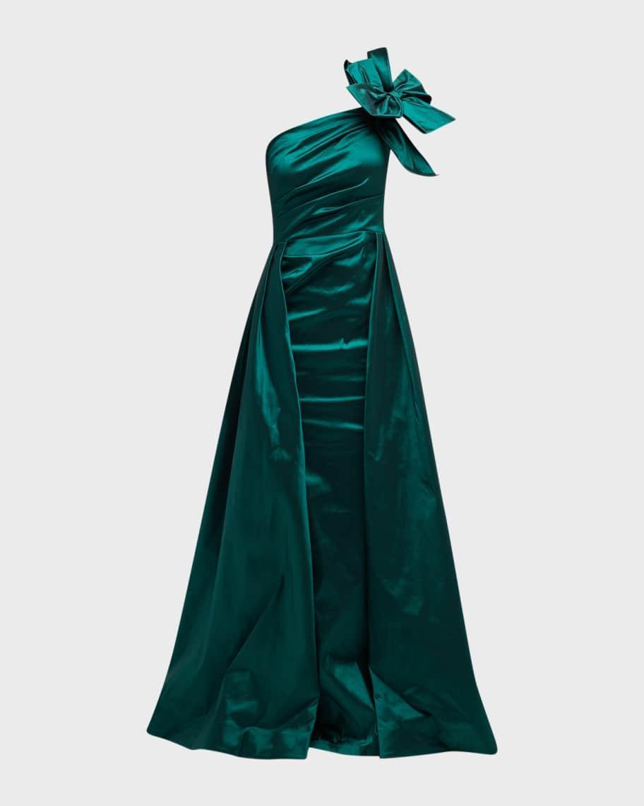 One-Shoulder Pleated Stretch Taffeta Gown Product Image