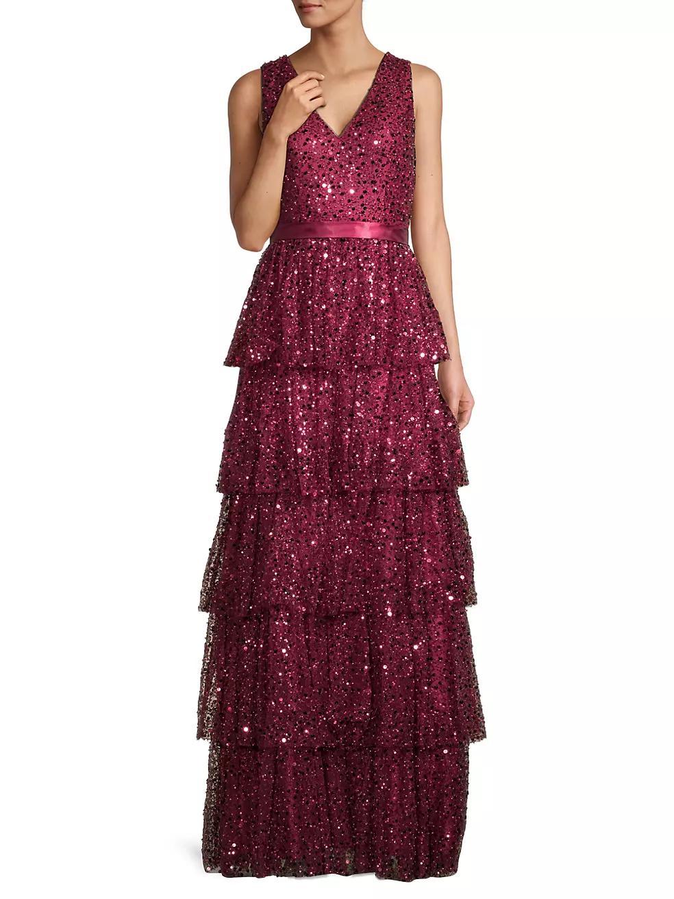 Sleeveless Tiered Sequin Gown Product Image