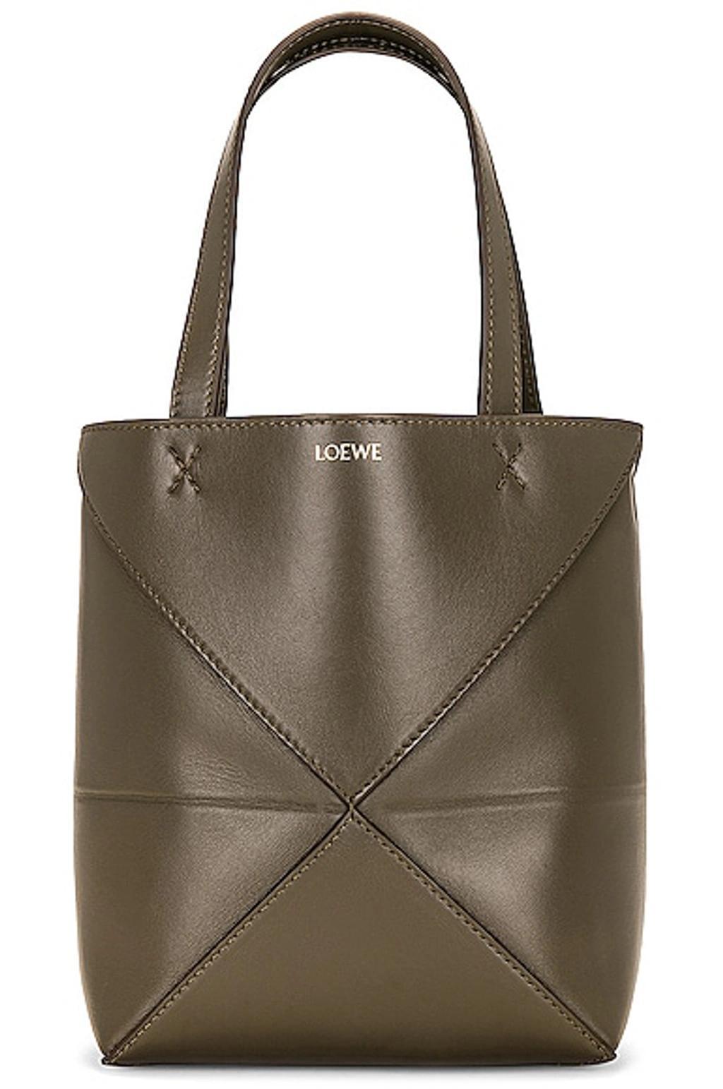 LOEWE Mini Leather Puzzle Fold Tote Bag In Green Product Image