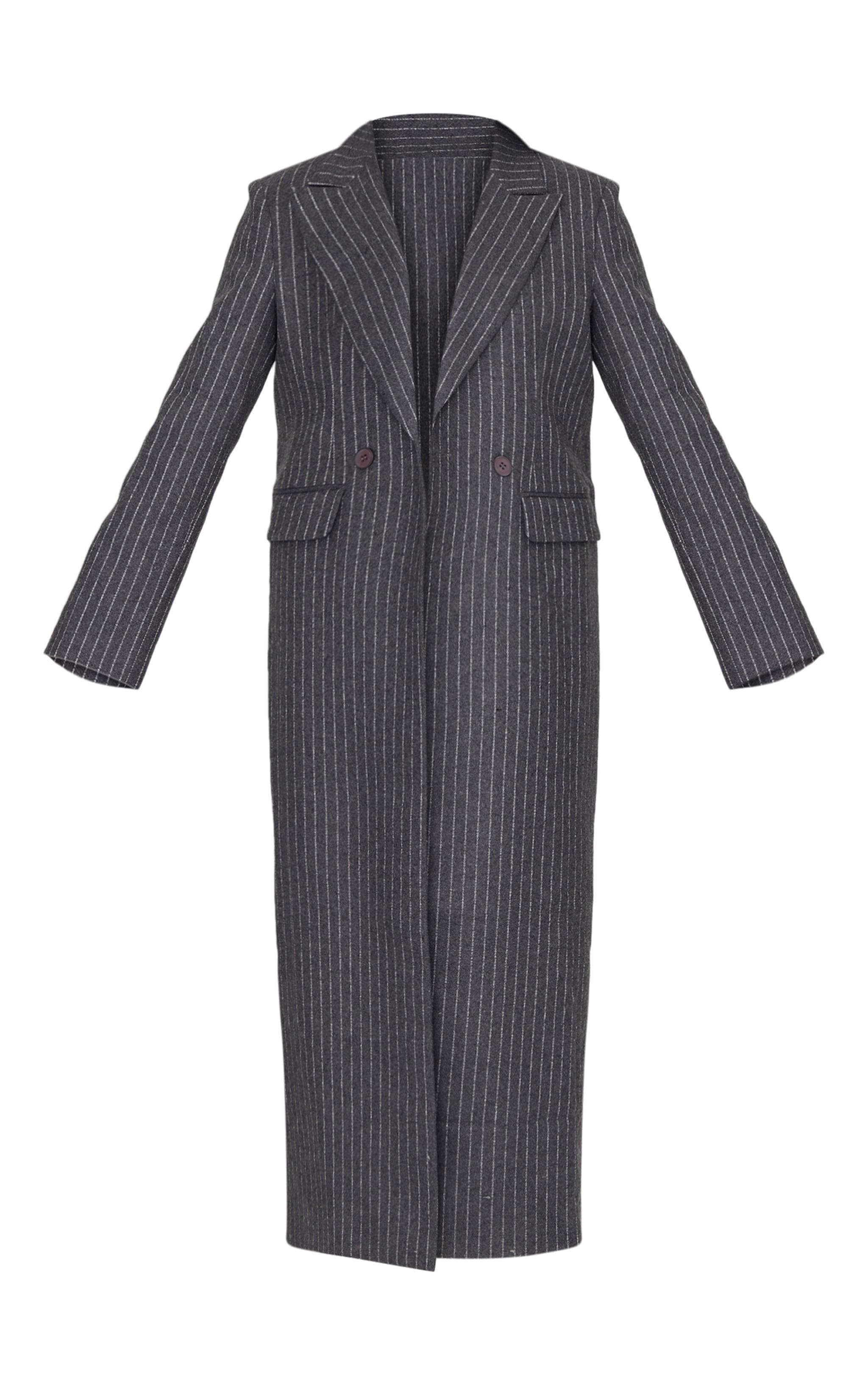 Tall Charcoal Pinstripe Wool Look Maxi Coat Product Image