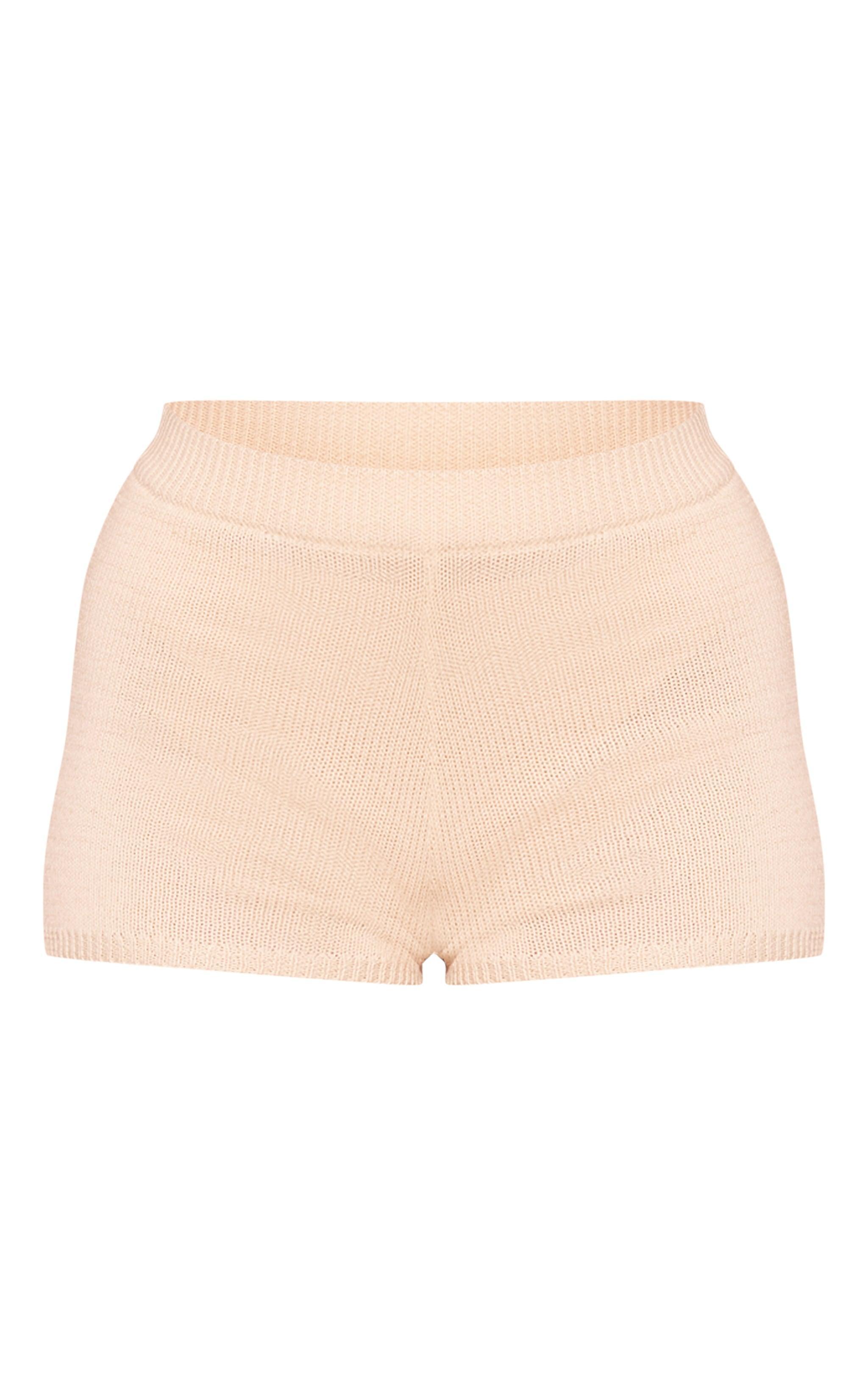 Sand Crochet Textured Knit Mini Shorts Product Image