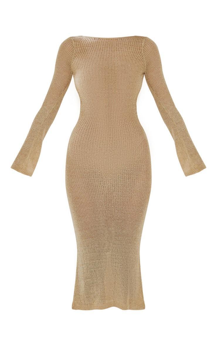 Gold Glitter Filagree Knit Open Back Maxi Dress Product Image