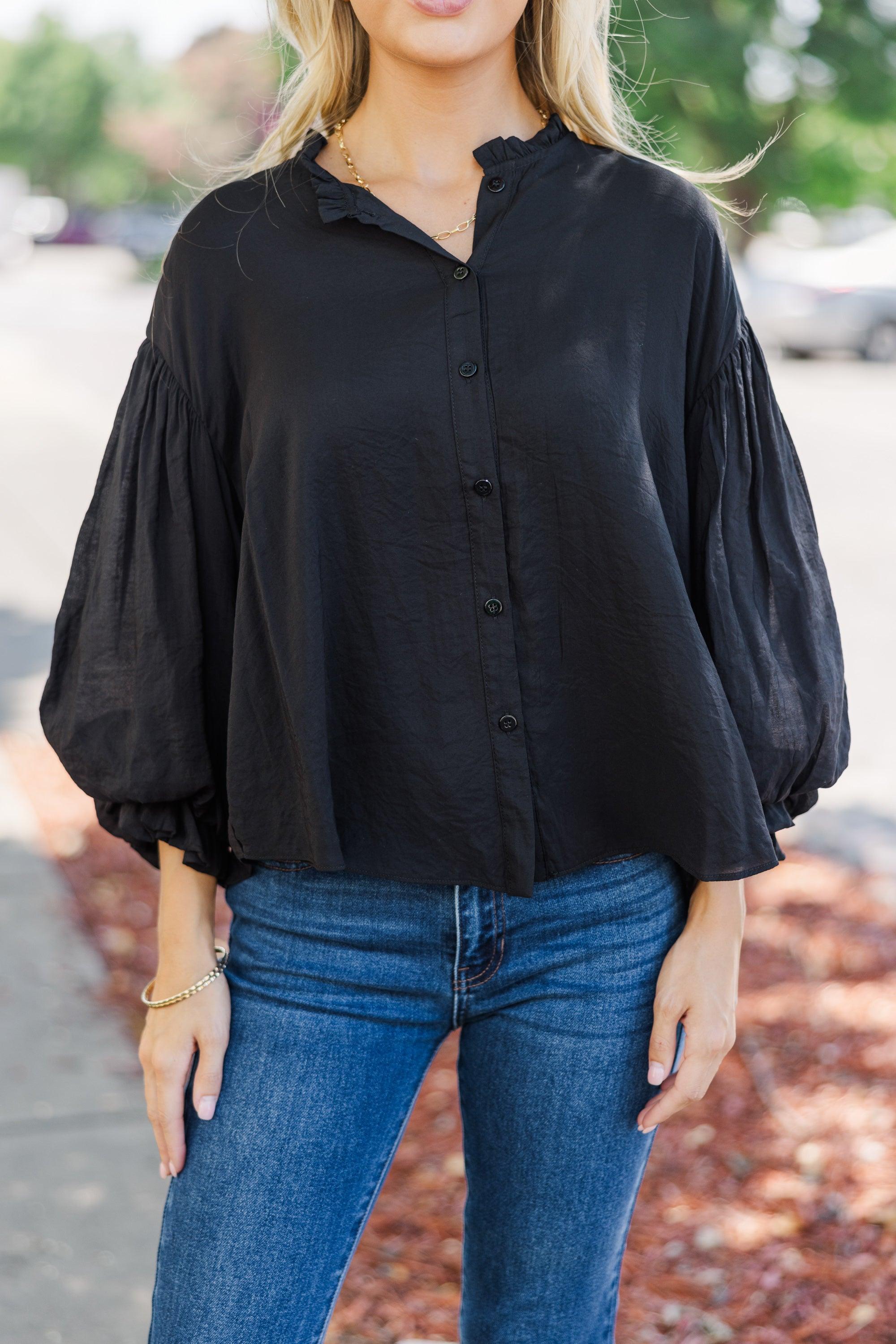 Somewhere New Black Ruffled Blouse Female Product Image