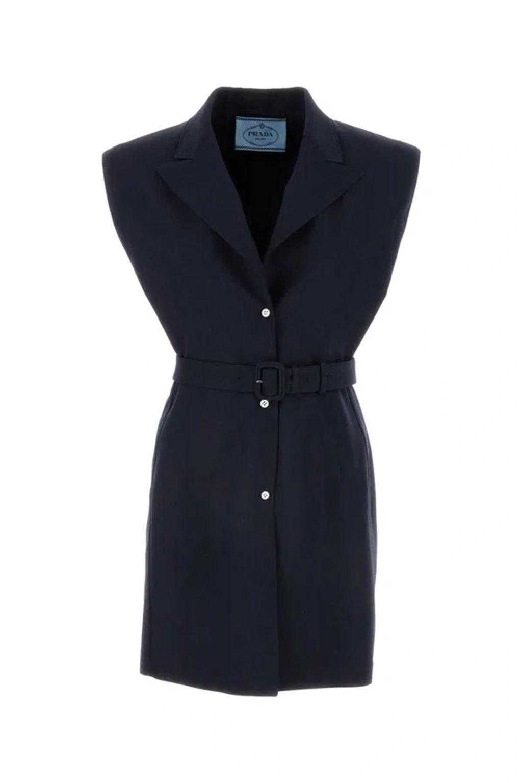 Wool Vest With Belted Waist And Notched Lapels In Blue Product Image