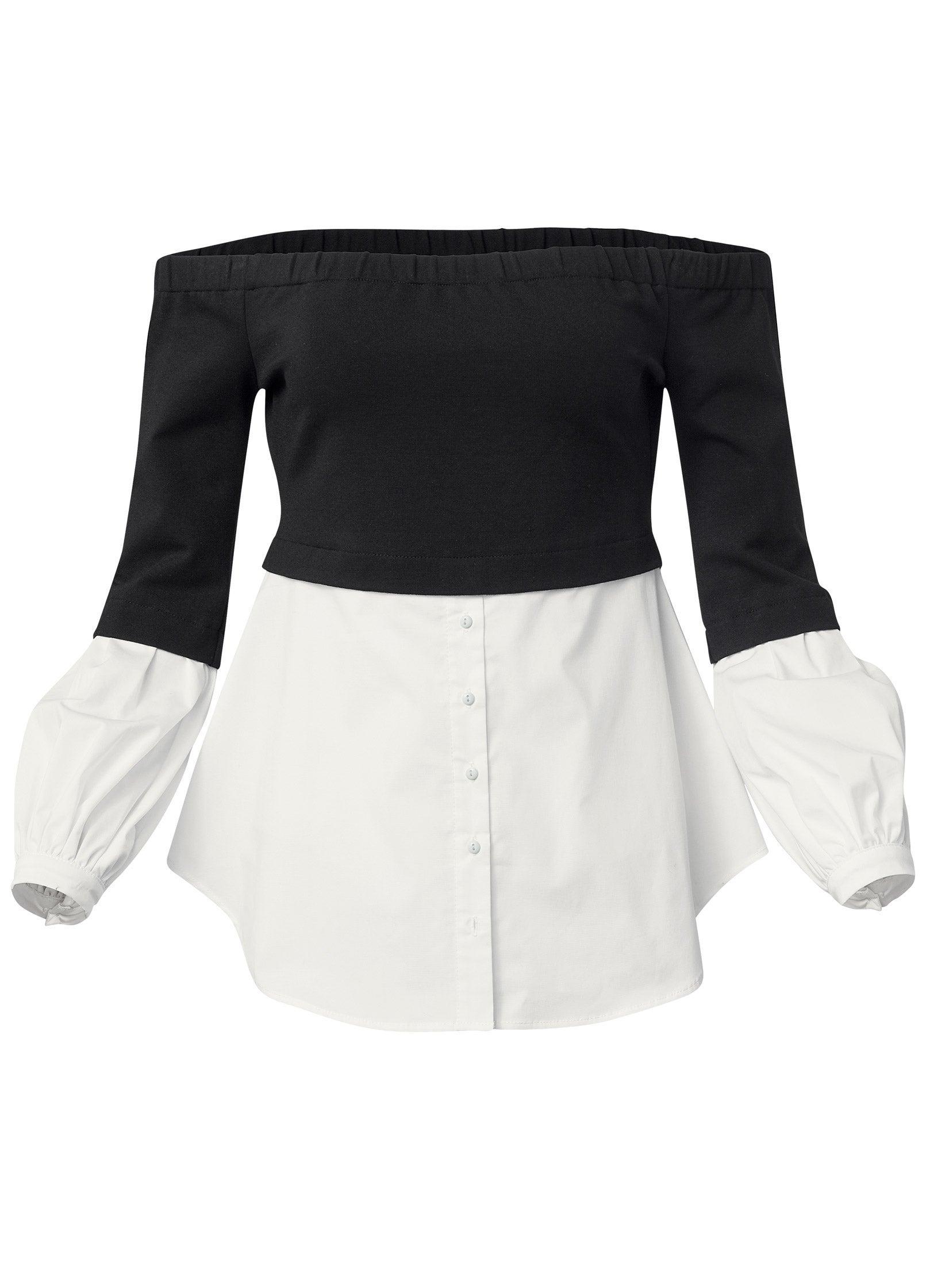 Off-The-Shoulder Blouse - Black & White Product Image