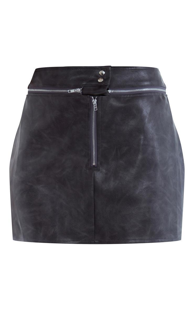 Petite Washed Grey Faux Leather Mini Skirt Product Image