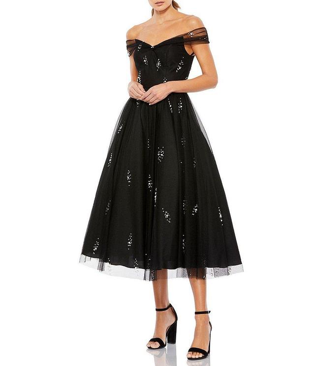 Womens Embellished Off-The-Shoulder Midi-Dress Product Image