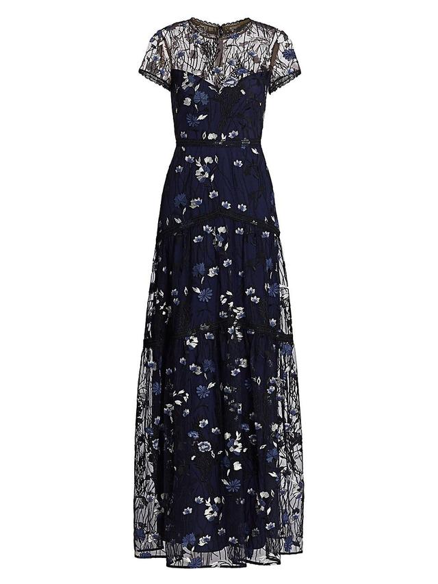 Womens Floral Embroidered Mesh Gown Product Image