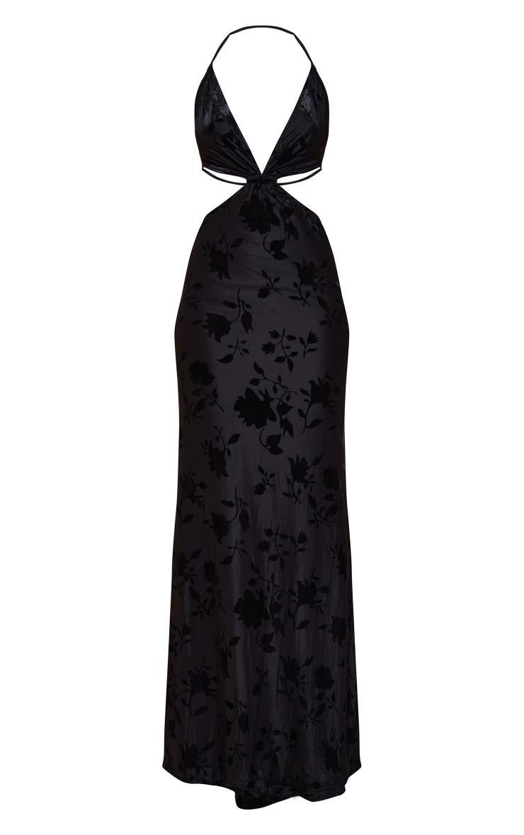 Tall Black Floral Embossed Velour Maxi Dress Product Image