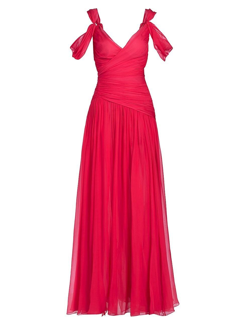 Womens Draped Off-the-Shoulder Silk Chiffon Gown Product Image