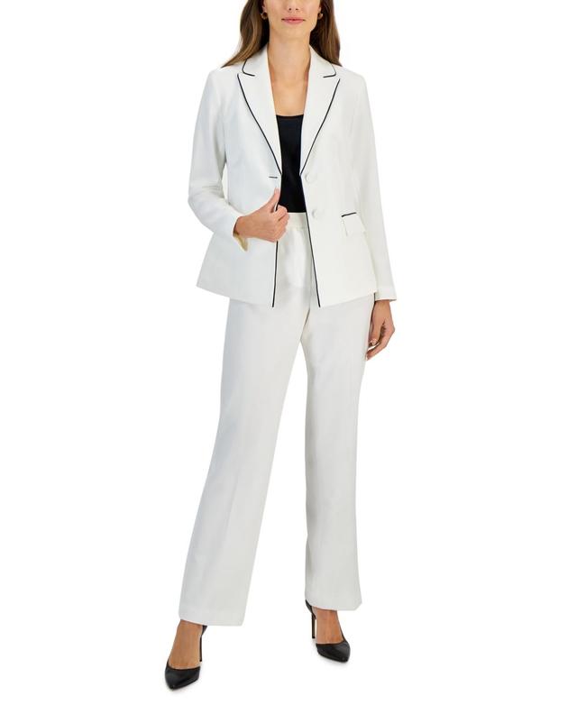 Le Suit Womens Contrast Trim Two-Button Jacket & Mid Rise Pant Suit - VANILLA ICE Product Image