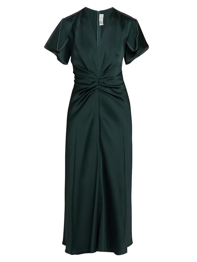 Womens Satin Gathered-Waist Midi-Dress Product Image