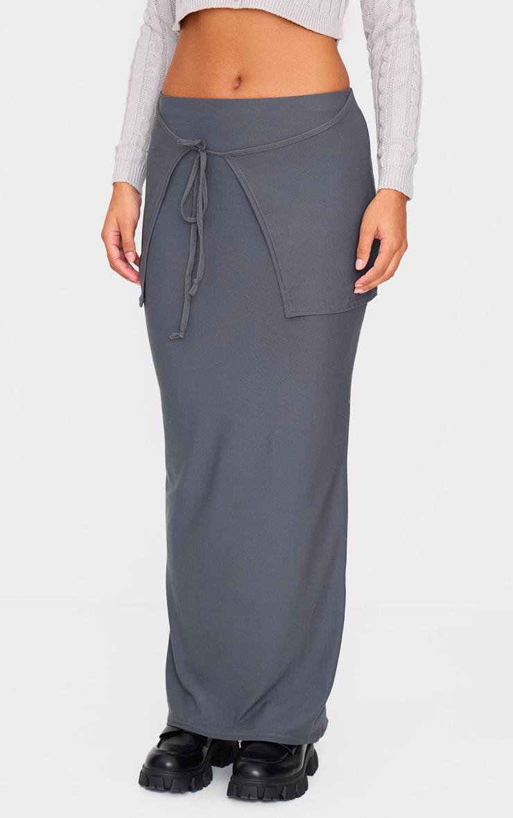 Charcoal Soft Touch Overlay Detail Jersey Maxi Skirt Product Image